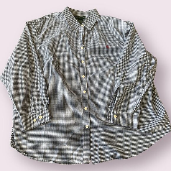 Lauren Ralph Lauren Shirt Womens 3X Blue White Gingham Regular Collar Button Up - Picture 1 of 7